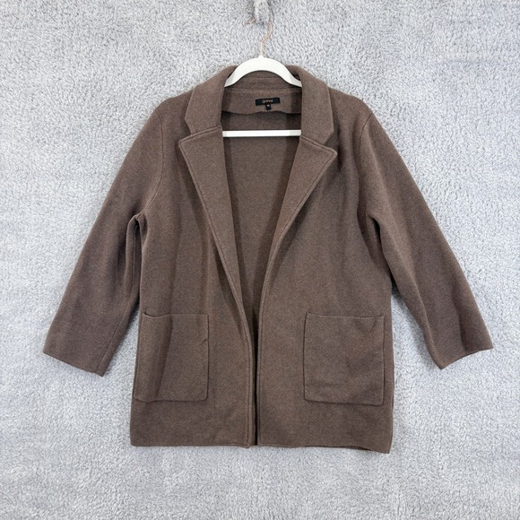 Quince Organic Cotton Knit Sweater Blazer Cardigan Heather Brown Size M Casual - Picture 2 of 9